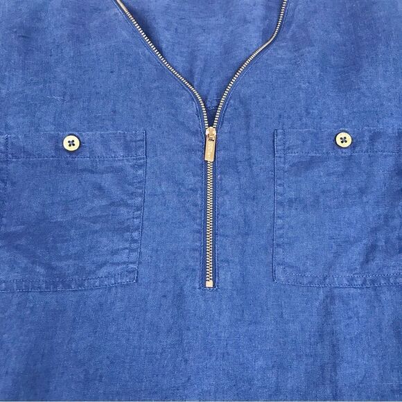 ELLEN‎ TRACY 100% Linen Navy Blue Tunic Top Roll Tab Sleeve V-Neck Size Medium - Picture 5 of 11